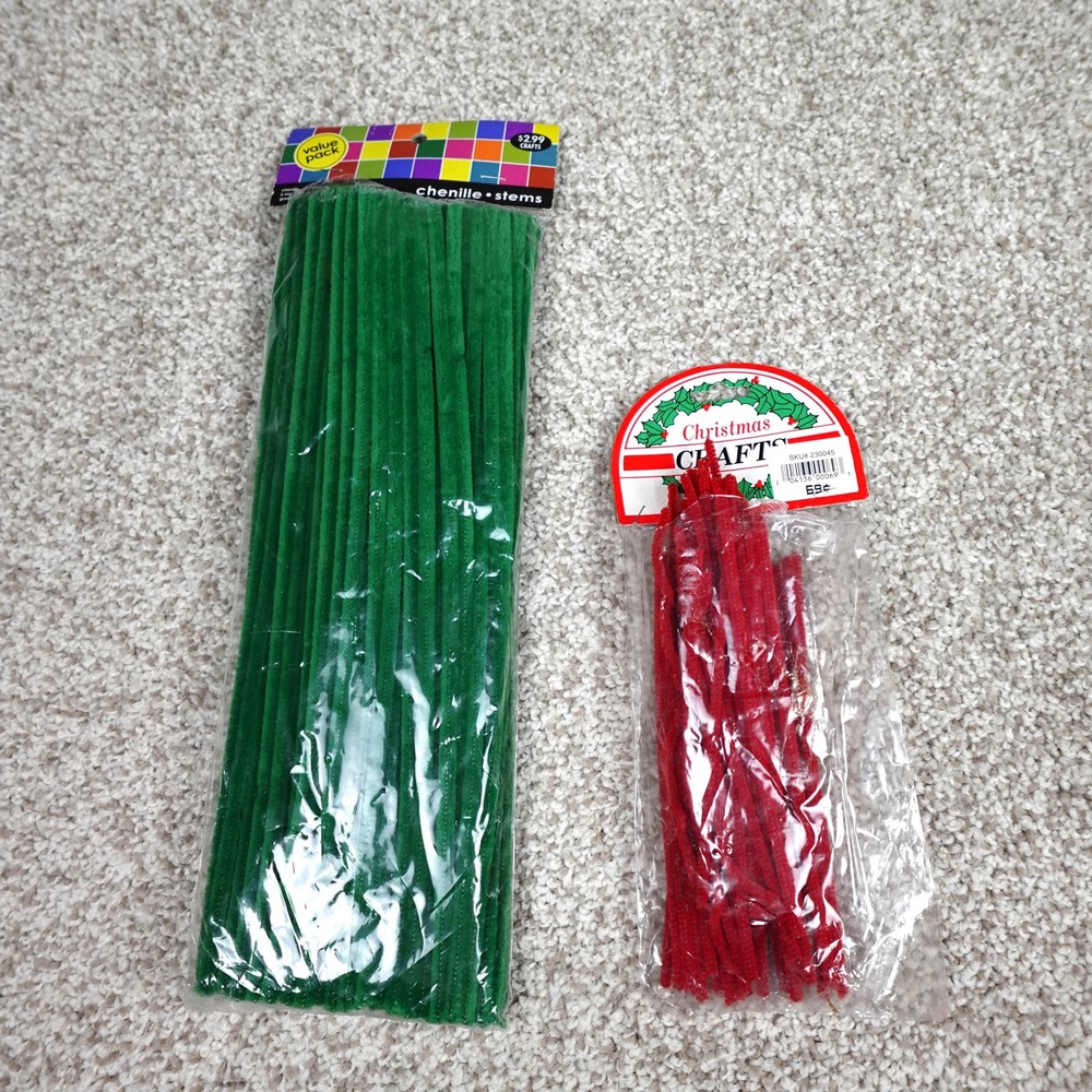 Green and Red Chenille Stems Pipe Cleaners Holiday Craft Supplies 100pc 12in 6in